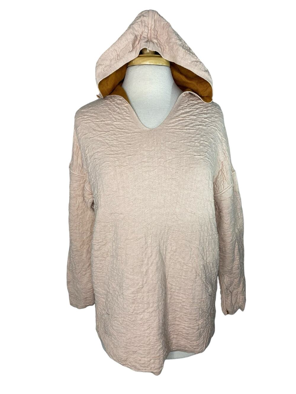 J.JILL Reversible Crinkle Knit Rayon Hoodie Sweater Peach Pumpkin Orange Small